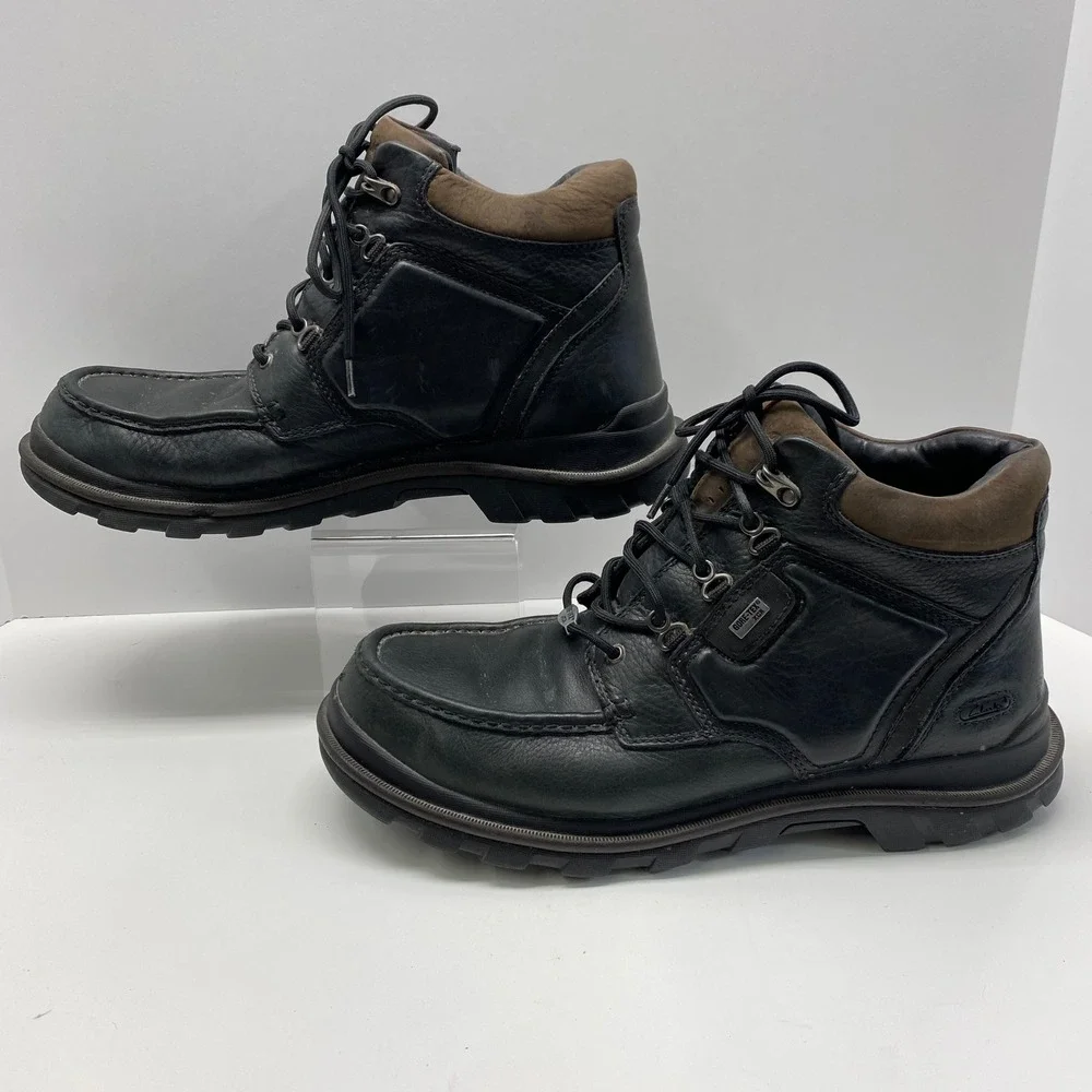 Clarks Gore-Tex XCR Leather Boots Mens 12M Black Green Color Waterproof‎ 36575